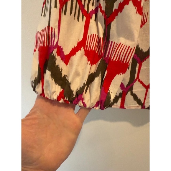 ESCADA Blouse Size 38 Red Green White Patterned 3/4 Sleeve Vintage Luxury Ikat - Picture 5 of 8